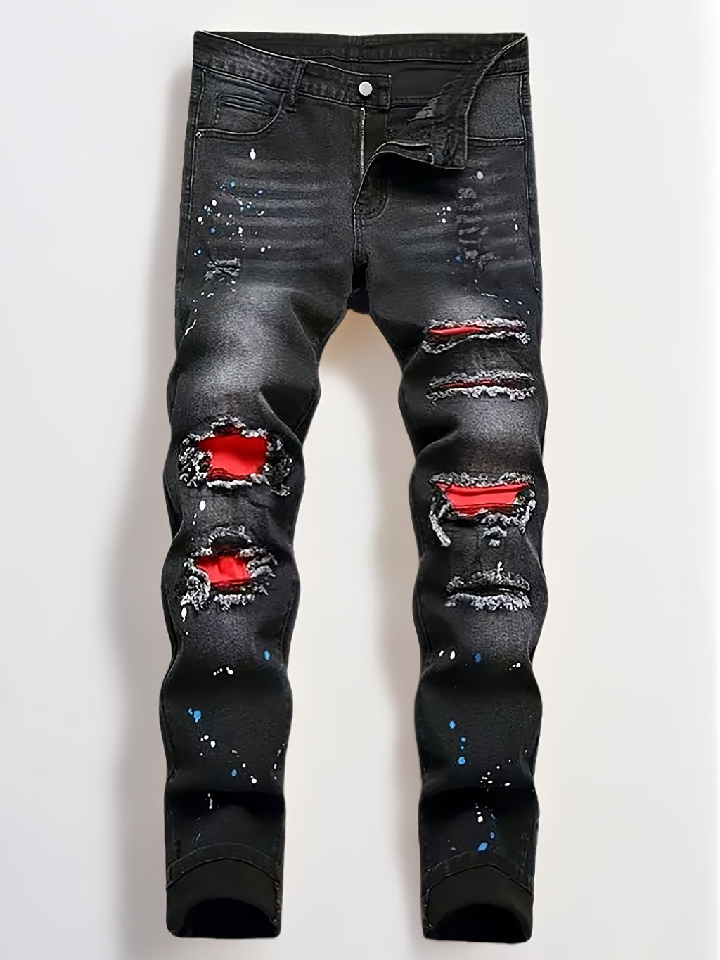 Men'S All-Season Casual Denim Jeans, G12# Black, Geometric-Pattern Washed Fabric, 63.7% Cotton, 34.3% Polyester, 2% Spandex, Regular Fit, Slight Stretch, 422g\u002Fm² Fabric Weight