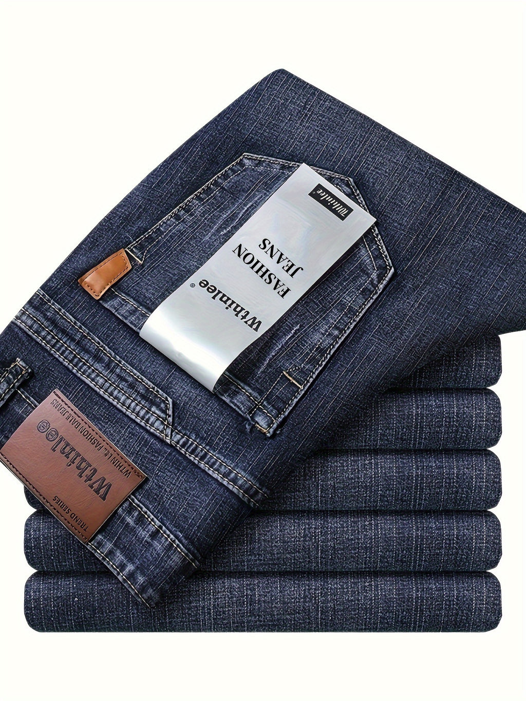 1pc Men'S Classic Denim Jeans - All-Season Stretch Regular Fit Solid Color Washed Basics, 64.5% Cotton, 33.5% Polyester, 2% Spandex, Woven Fabric, Casual Business Work Pants