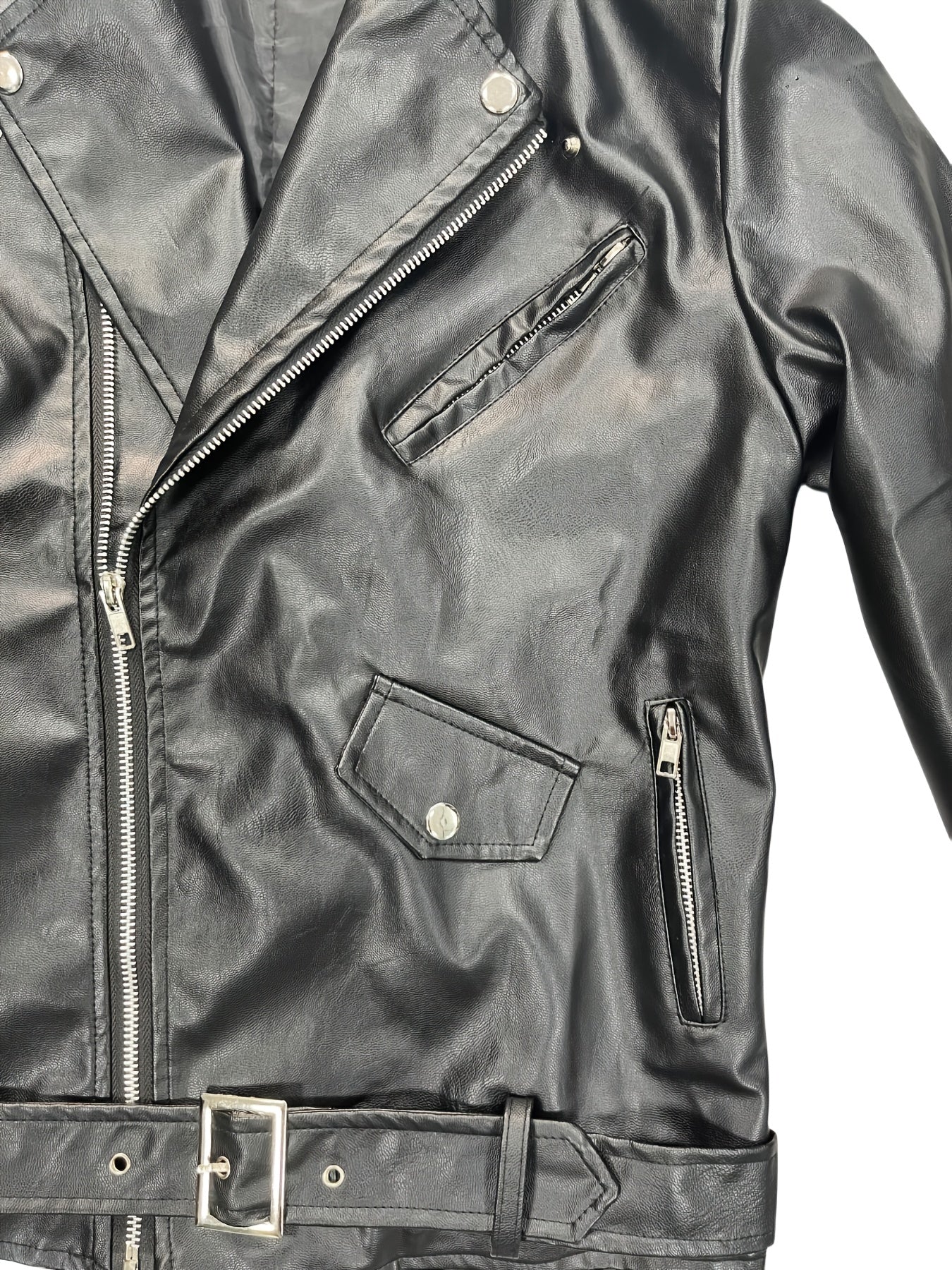 Men'S Fitted Motorcycle-Style PU Faux Leather Jacket