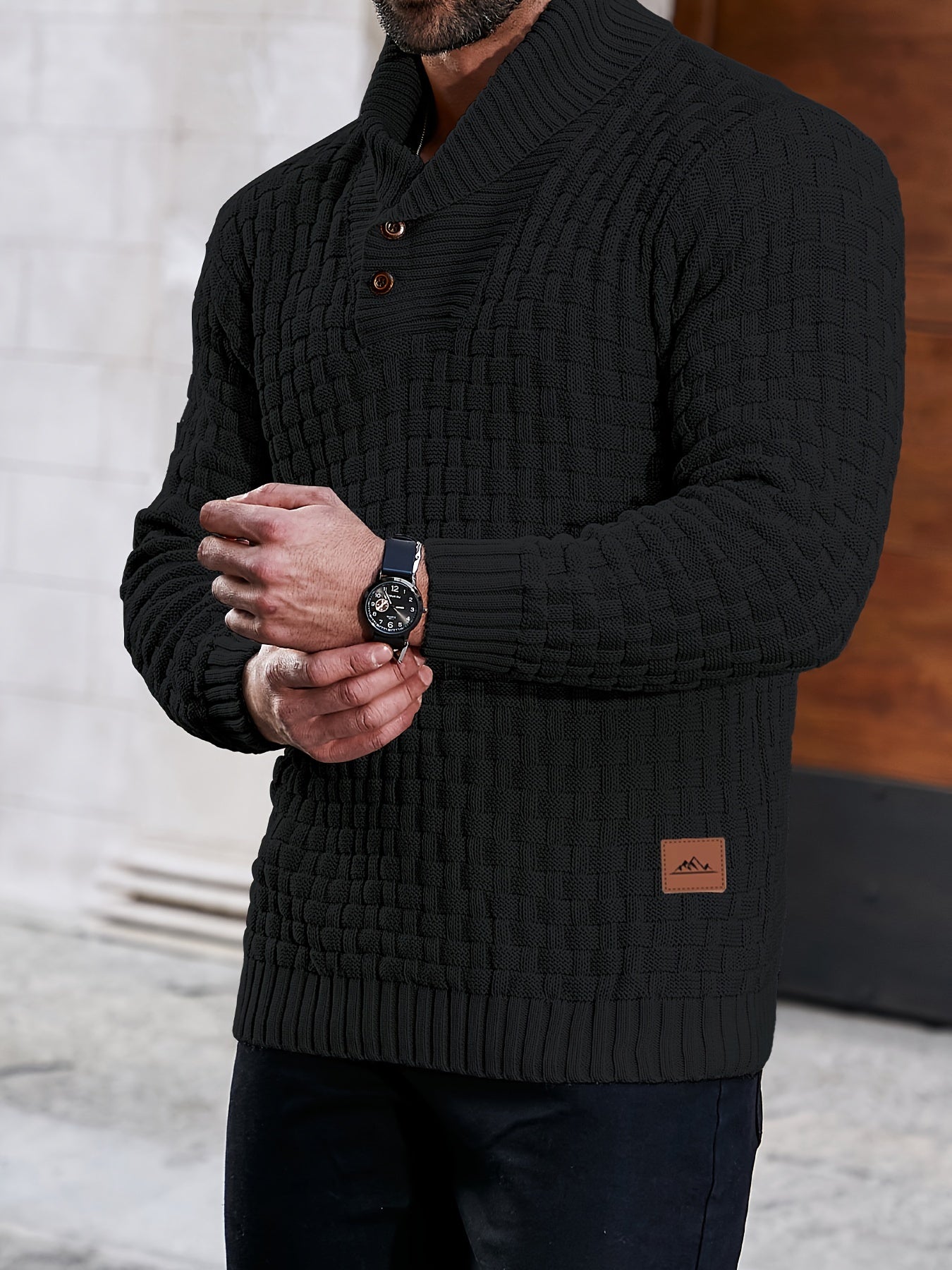 Pull col roulé uni en coton gaufré chaud pour homme d'affaires en déplacement