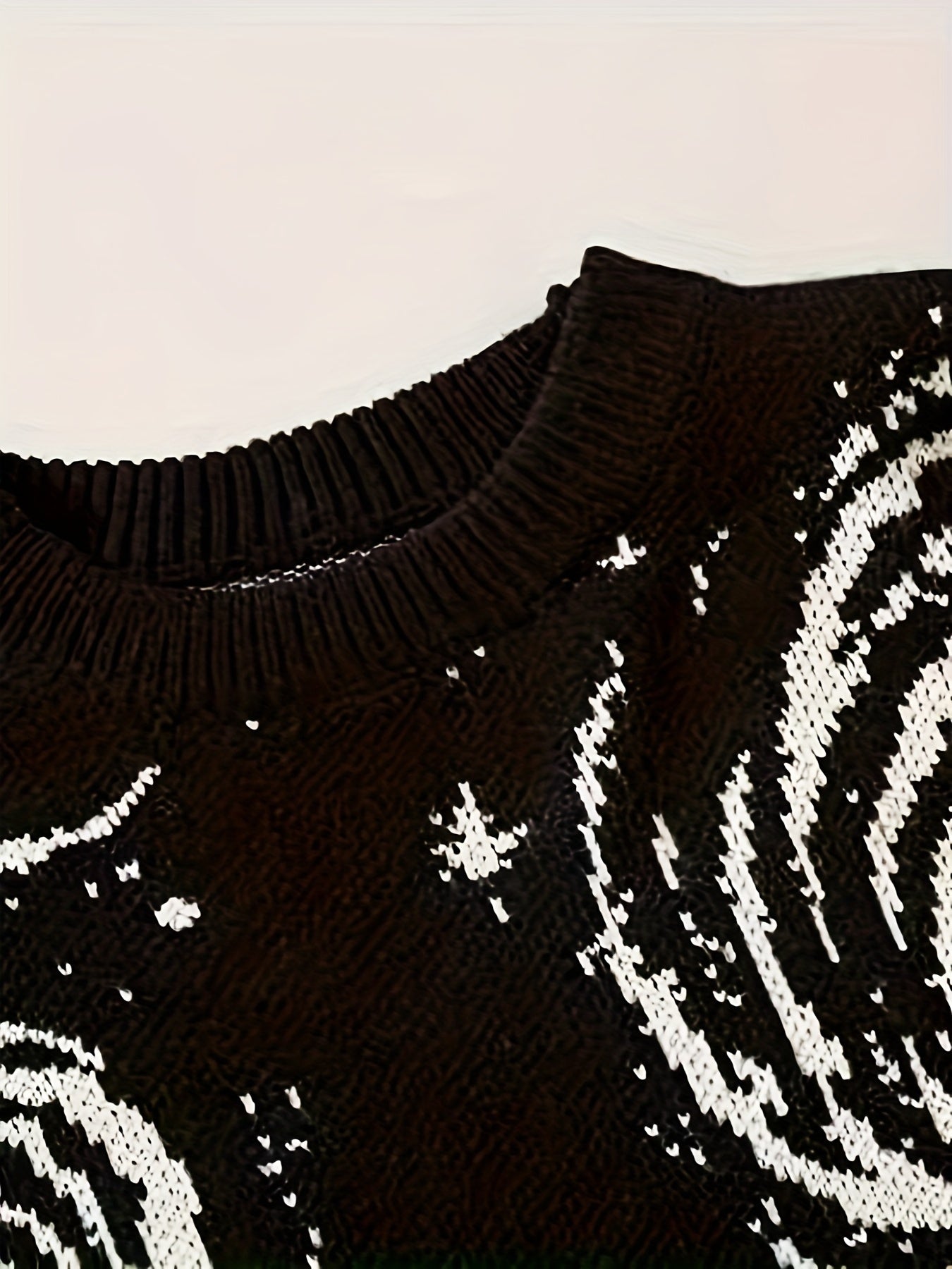 Pull-over Décontracté Homme Grande Taille Col Rond Tricoté Motif Ciel Étoilé à Ourlet Effet Détaché avec Franges, Univers en Stretch Chaud - PLUS SIZE