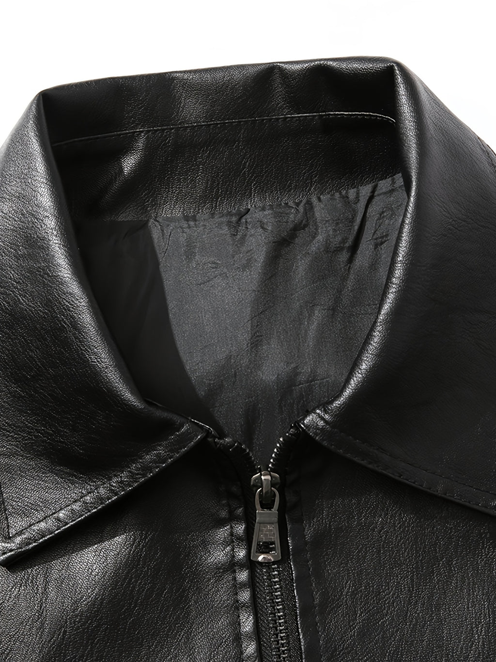 PUPU PU Leather Men's Big & Tall Casual Jacket - Light Green PU Leather Windproof Motorcycle Style with Zipper Closure, Polyester Lining & Side Pockets, Regular Fit for Spring\u002FFall Outdoor Hiking & Casual Wear, Durable Fashion