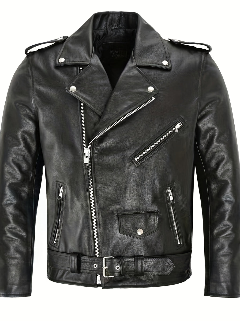 Men'S Fitted Motorcycle-Style PU Faux Leather Jacket