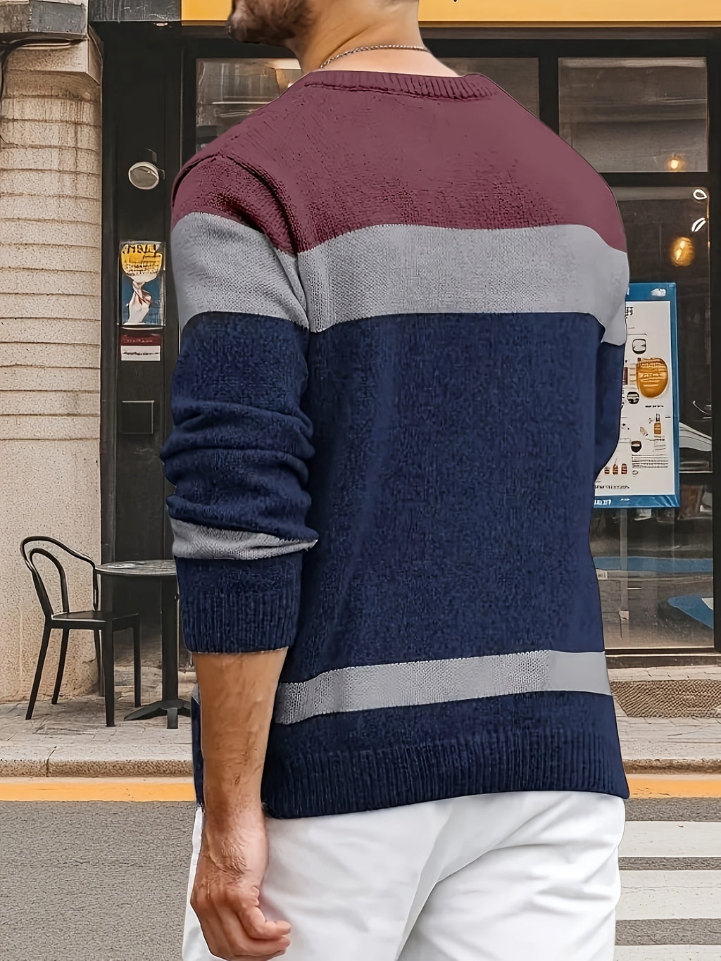 Pull Homme à Mailles Contrastées et Blocs de Couleurs - Col Rond Doux, Manches Longues pour Toutes Saisons, Lavable en Machine, Coupe Classique pour Tenue Décontractée & Soirée