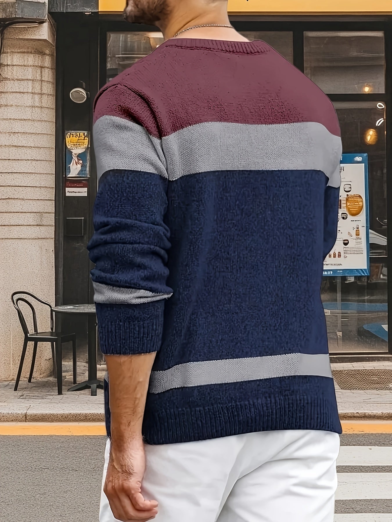 Pull Homme à Mailles Contrastées et Blocs de Couleurs - Col Rond Doux, Manches Longues pour Toutes Saisons, Lavable en Machine, Coupe Classique pour Tenue Décontractée & Soirée