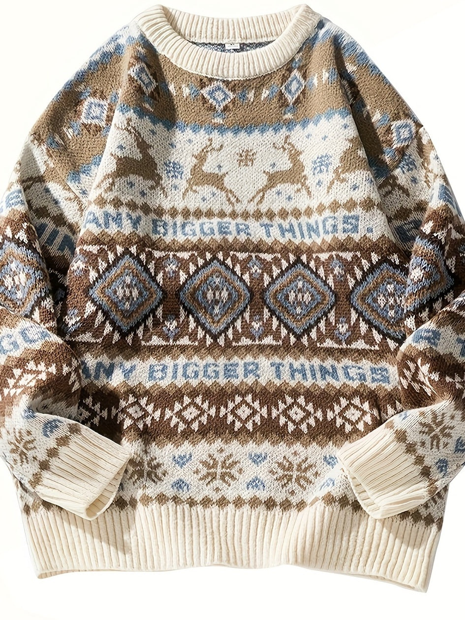 Pullover en tricot décontracté à imprimé de cerf de Noël pour homme, vêtements pour homme K-pop, automne-hiver.