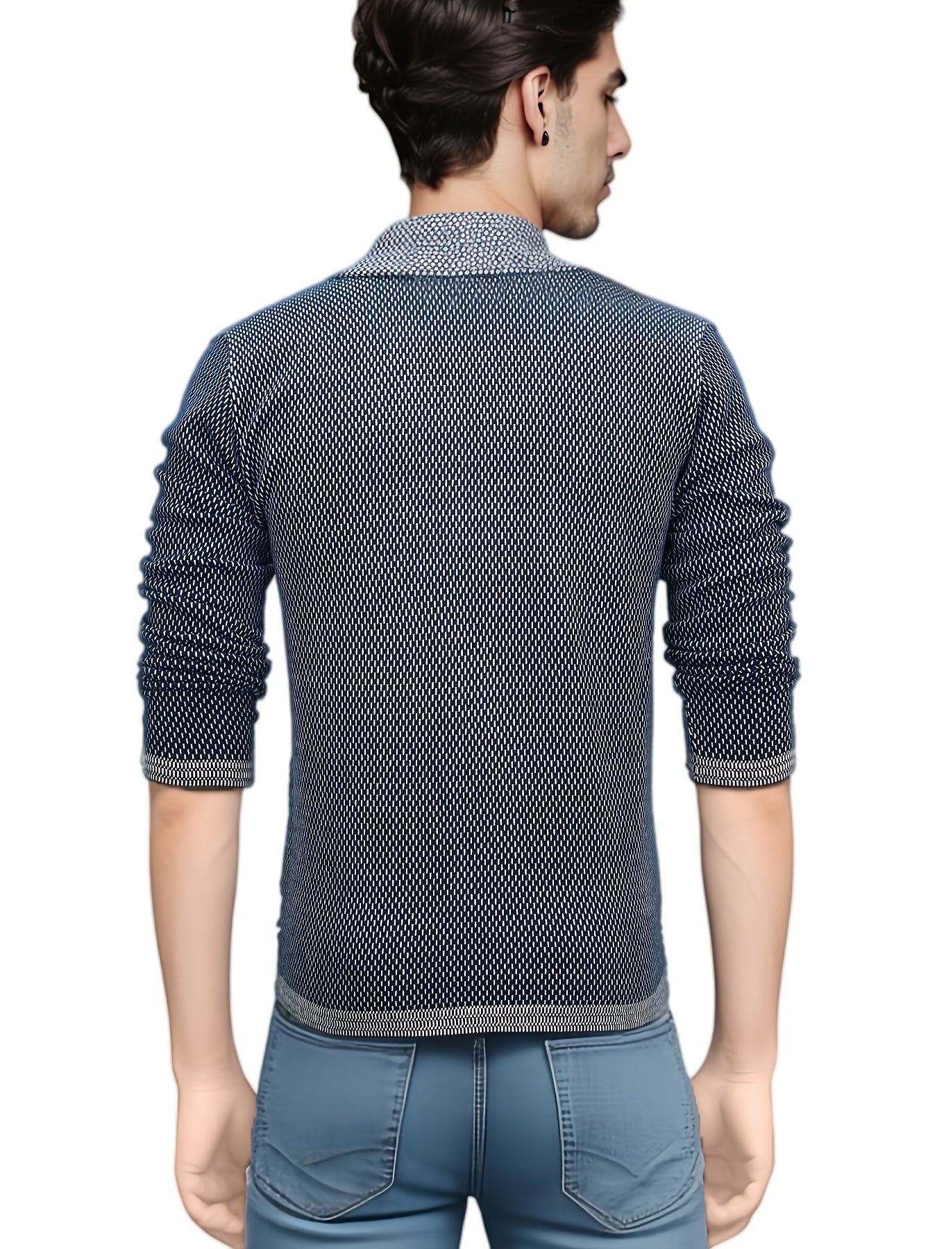 1pc Cardigan Jacquard Décontracté pour Homme - Pull à Capuche et Col en Polyester avec Poches 3D, Couleur Unie, Extensible Moyen, Coupe Régulière pour Automne\u002FHiver, Grande Taille