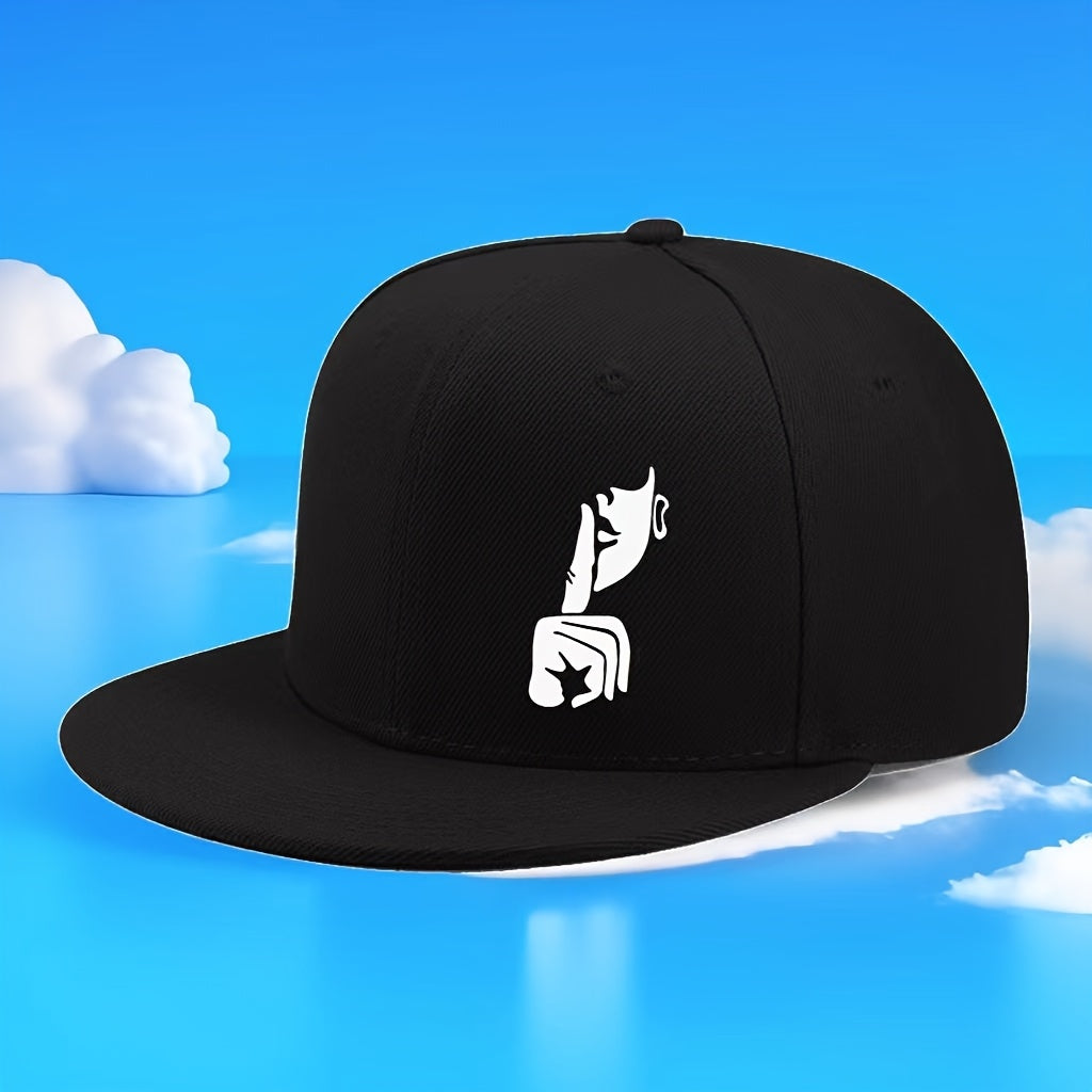 Unisex Hip-Hop Baseball Cap | Adjustable Polyester Snapback | Retro Style with Geometric Shush Gesture Design | Lightweight & Machine Washable | Flat Brim for Outdoor Sports, Outdoor Sports Cap | Urban Fashion Hat | Machine Washable Hat