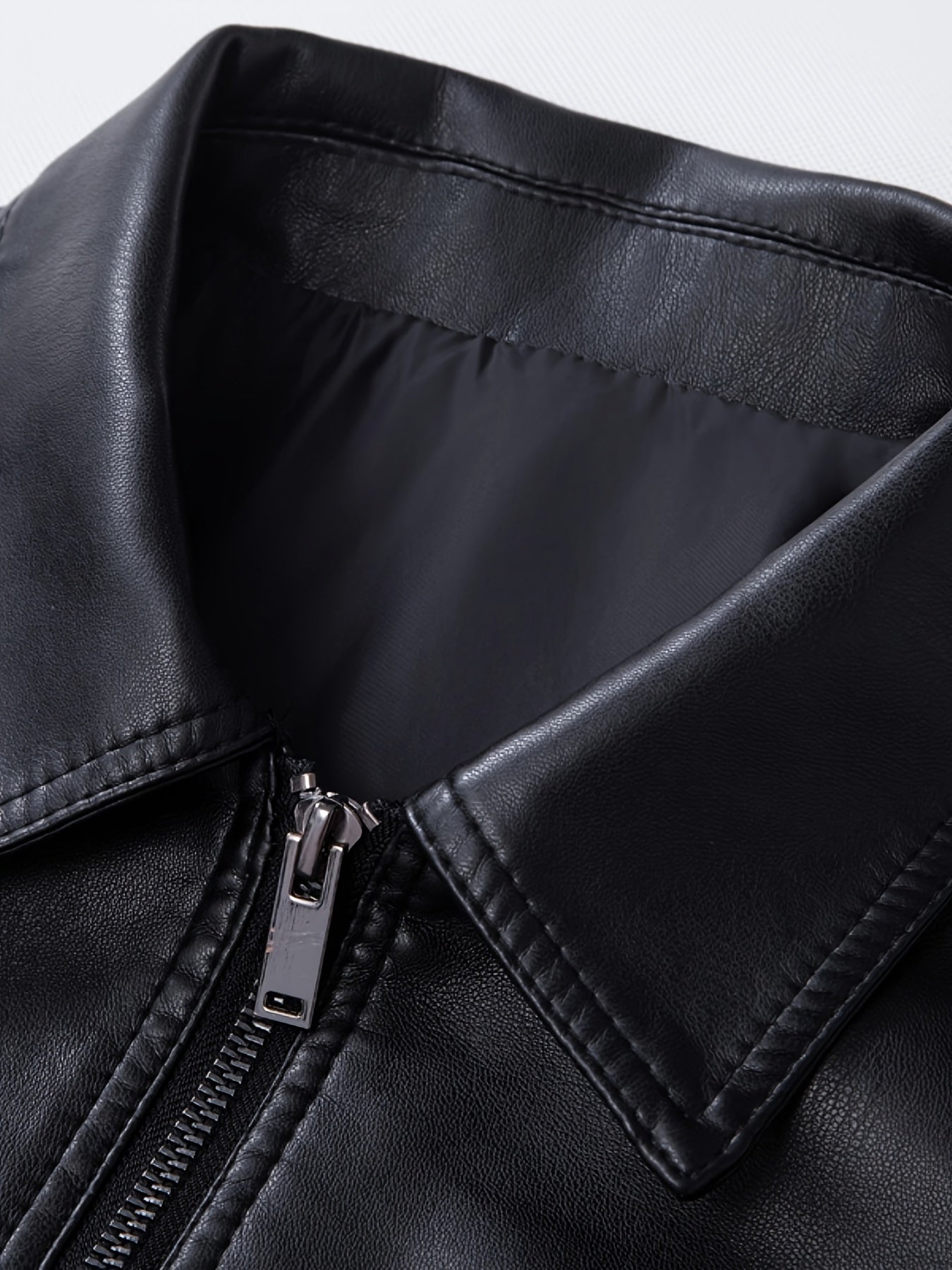 Men's Slim-Fit PU Leather Jacket with Stand-Up Collar - Black Softshell Zipper Front Casual Streetwear Coat, High-Quality Polyester Lining for Autumn Winter