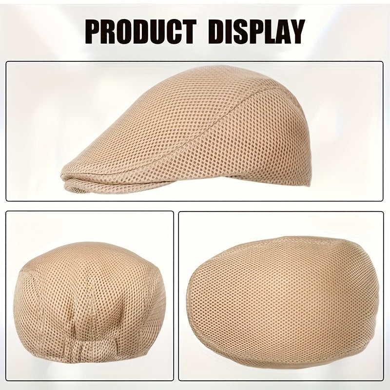 6pcs Men'S Breathable Mesh Flat Caps - Lightweight, Polyester, Round Brim, Ideal for Summer, Sports, and Casual Wear, Sports Cap | Stylish Headgear | Lightweight Cap