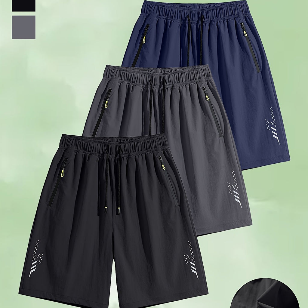 Elson OBM 3pcs Men's Spring\u002FSummer New Sports Shorts with Drawstring Waist and Zip Pocket Design, Suitable for Running and Training, Machine Washable, Spring\u002FSummer Fitness Wear